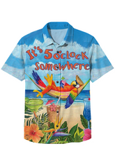 Load image into Gallery viewer, Hawaiian Parrot Cocktail Party Casual Short Sleeve Shirt