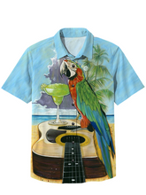 Load image into Gallery viewer, Hawaiian Parrot Playing Guitar Casual Short Sleeve Shirt