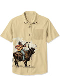 Cowboy Playing Guitar On Yak - 100% Cotton Shirt